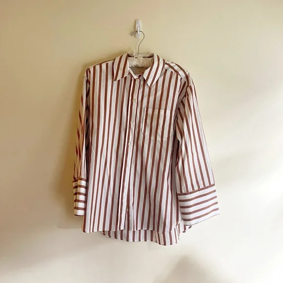 NWOT Sezane Bilma Shirts in Camel Stripe 34 - Picture 2 of 3